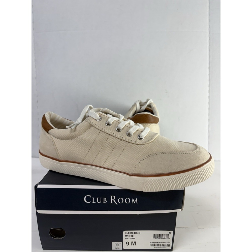 Club Room Men's White/Beige Lightweight Cameron Round Toe Lace-Up Sneakers 9M